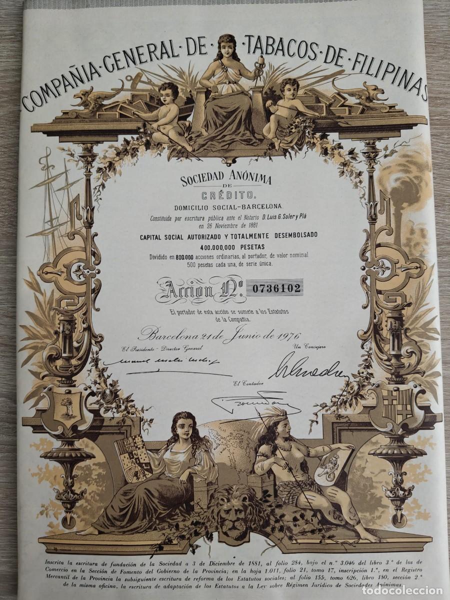 Coleccionismo acciones espa&ntilde;olas: Compa&ntilde;&iacute;a General de Tabacos de Filipinas (1976)