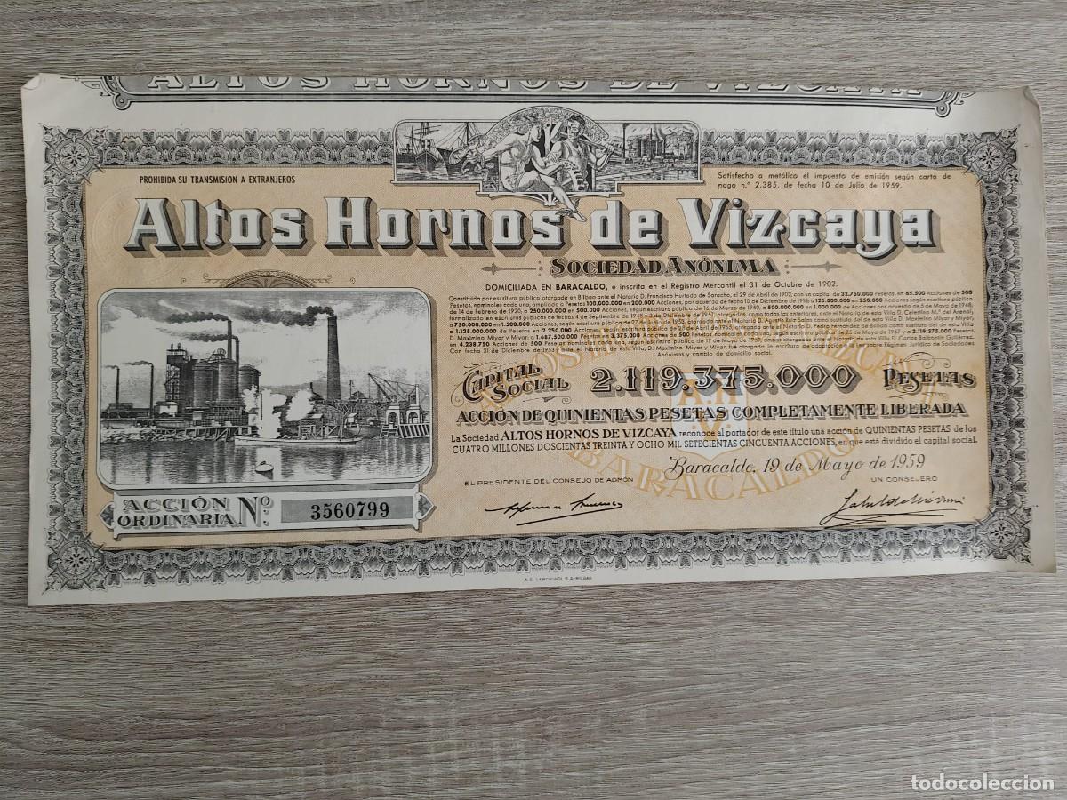 Coleccionismo acciones espa&ntilde;olas: Altos Hornos de Vizcaya, S.A. (1959)
