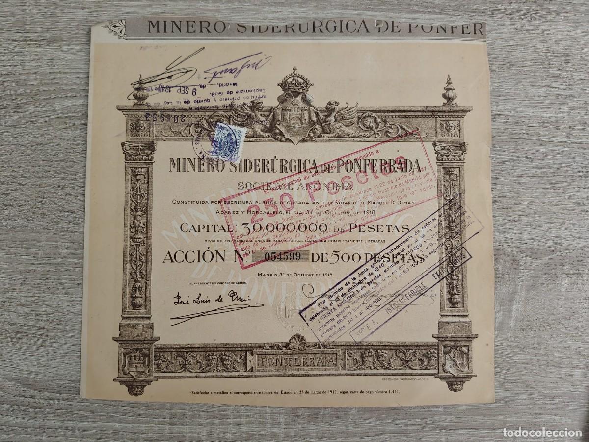 Coleccionismo acciones espa&ntilde;olas: Minero Sider&uacute;rgica de Ponferrada, S.A. (1918)