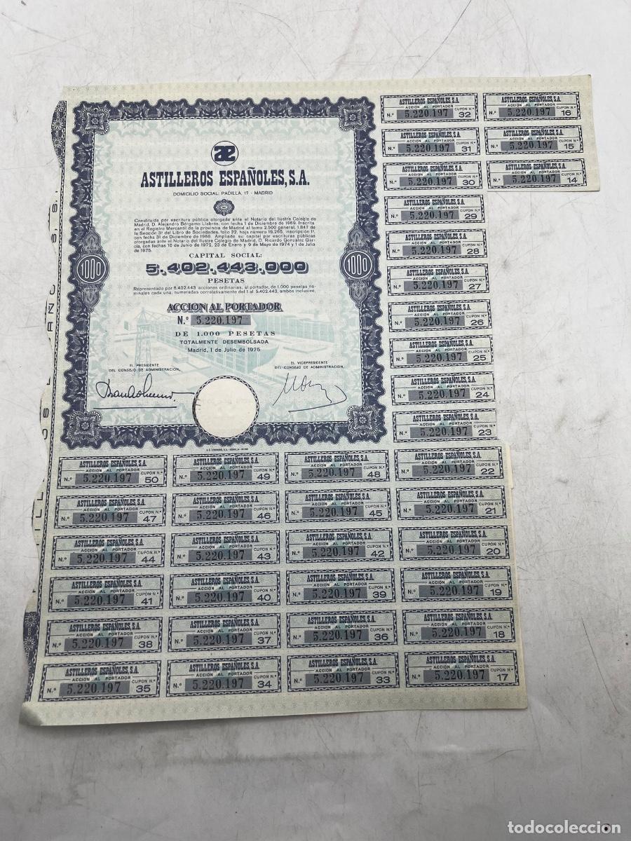 Collectionnisme Actions Espagne: ACCI&Oacute;N. ASTILLERO ESPA&Ntilde;OLES, S.A. MADRID, 1975