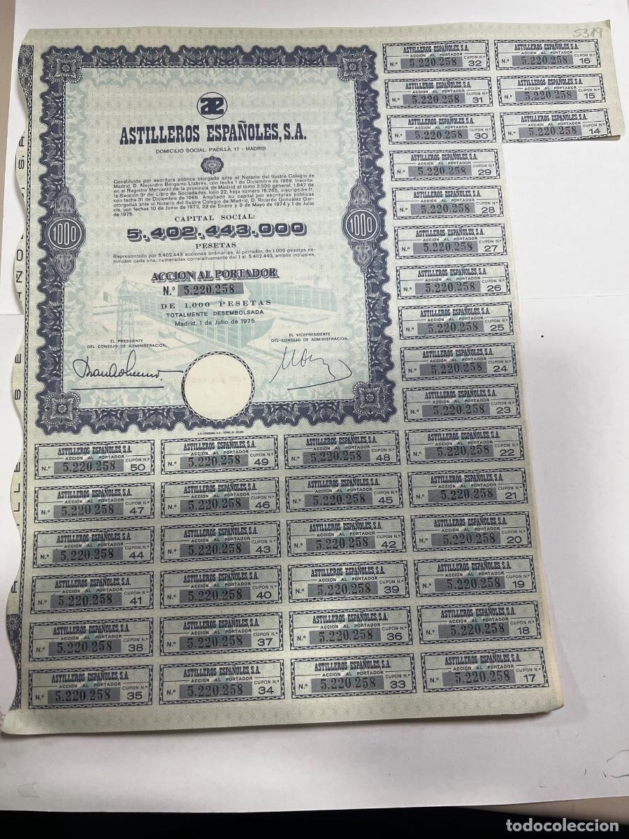 Coleccionismo acciones espa&ntilde;olas: ACCI&Oacute;N. ASTILLEROS ESPA&Ntilde;OLES, S.A. MADRID, 1975.