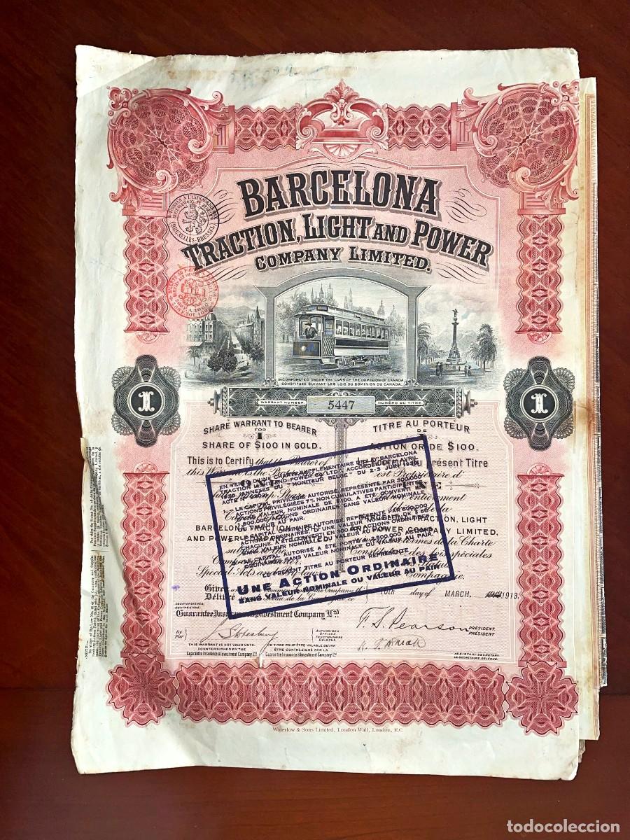 Coleccionismo acciones espa&ntilde;olas: Barcelona Traction Light and Power. 1913 acci&oacute;n G