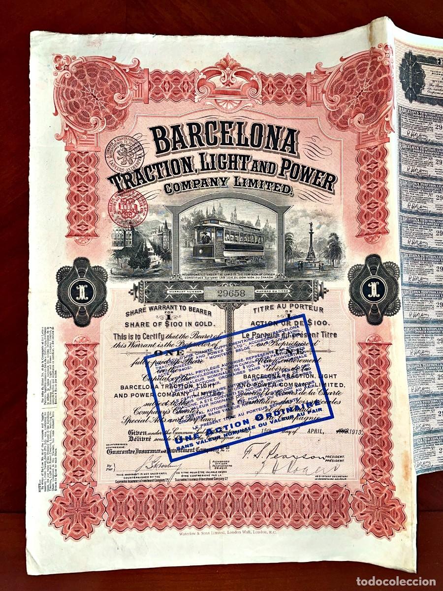 Sammeln von spanischen Wertpapieren: Barcelona Traction Light and Power. 1913 acci&oacute;n F+