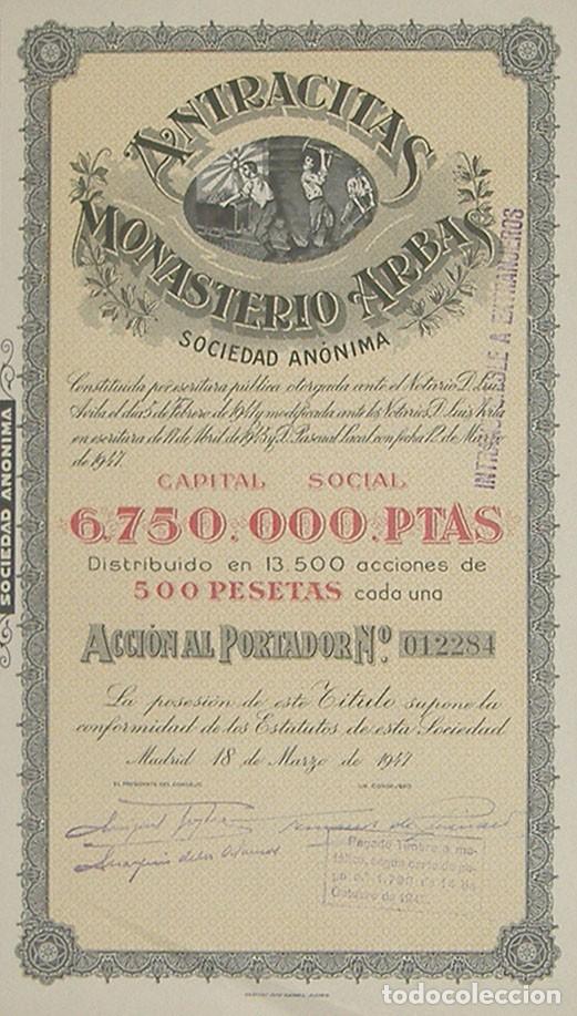 Coleccionismo acciones espa&ntilde;olas: Antracitas Monasterio Arbas, Le&oacute;n (1947)