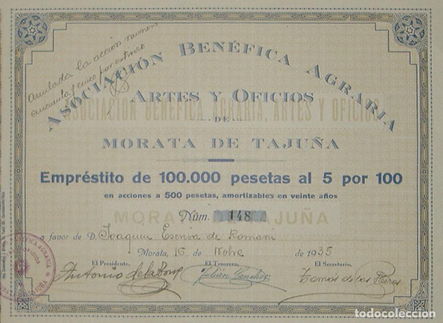 Coleccionismo acciones espa&ntilde;olas: Agrupaci&oacute;n Ben&eacute;fica Agraria, Artes y Oficios de Morata de Taju&ntilde;a, Madrid (1935)