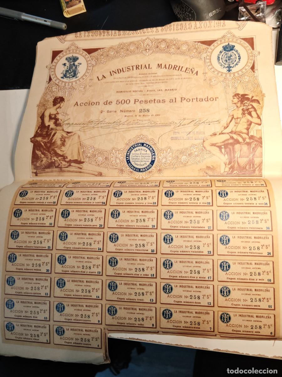 Collectionnisme Actions Espagne: acci&oacute;n la industrial madrile&ntilde;a 1901 fabrica dulces chocolate bizcochos Madrid