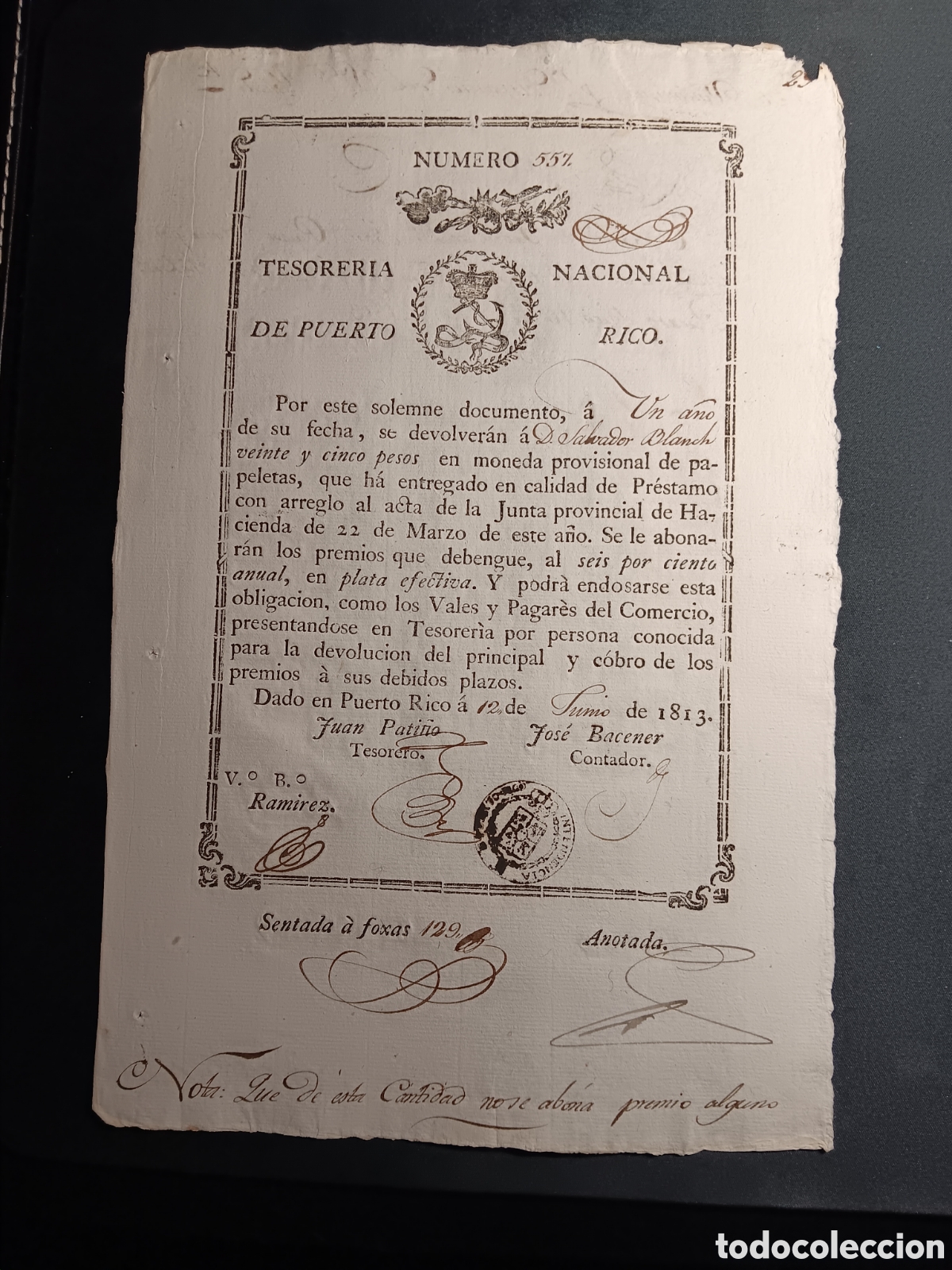Coleccionismo acciones espa&ntilde;olas: ACCION TESORERIA NACIONAL PUERTO RICO ORIGINAL