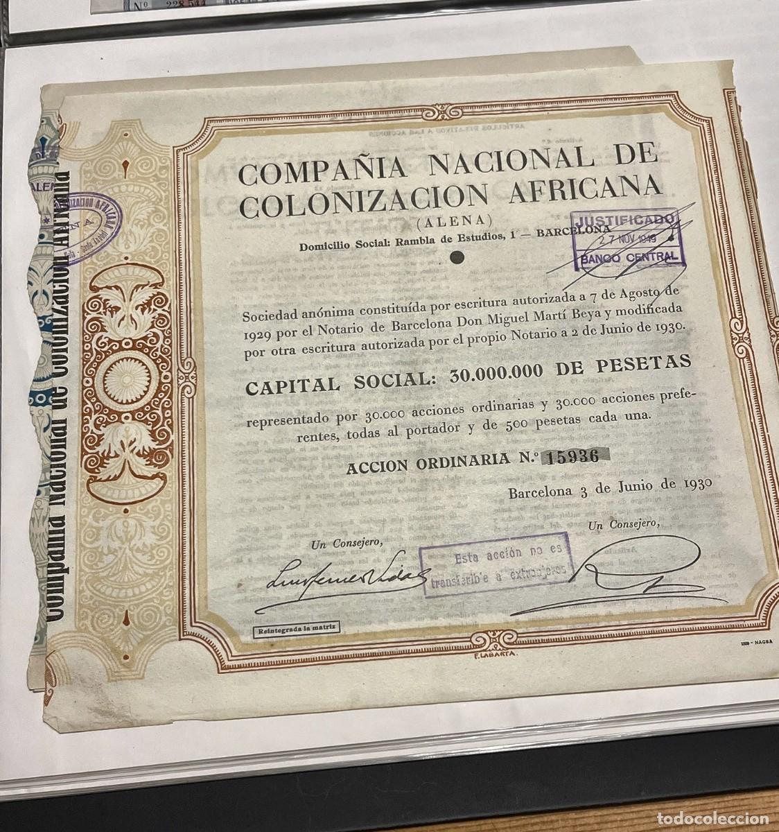 Sammeln von spanischen Wertpapieren: ALENA TRILOGIA 3 ACCIONES 1930 BARCELONA 1956 BATA GUINEA ESPA&Ntilde;OLA 1971 TARRAGONA COLONIAL