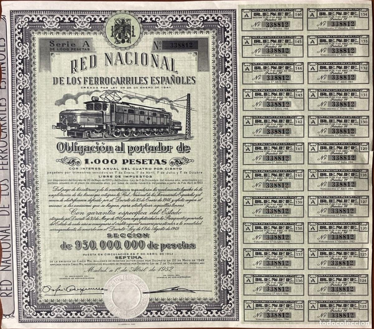 Coleccionismo acciones espa&ntilde;olas: LOTE FERROCARRIL 6 TITULOS RENFE 1951 1952 VAPOR ELECTRICA CAJA EMISIONES 1922 MACOSA