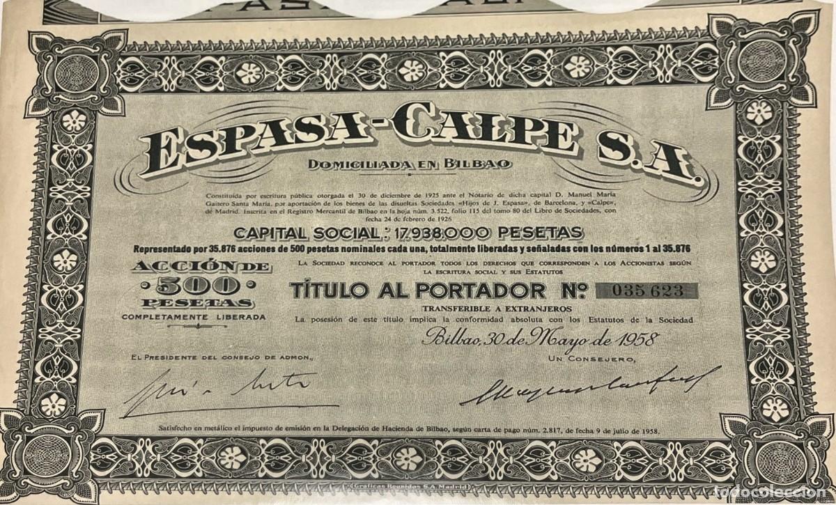 Coleccionismo acciones espa&ntilde;olas: ESPASA CALPE SERIE 3 ACCIONES 1958 1965 1968 BILBAO EDITORIAL ENCICLOPEDIA ESPASA AUSTRAL