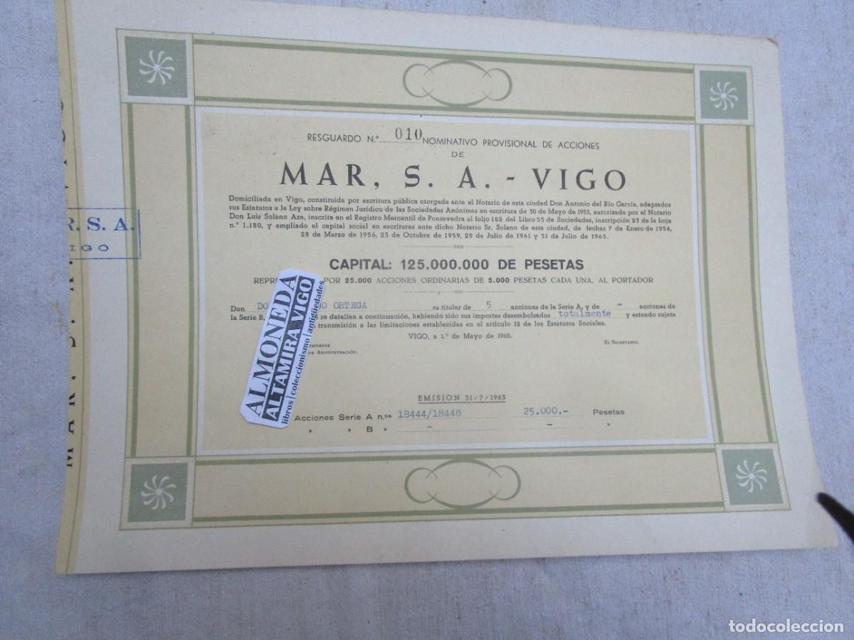 Coleccionismo acciones espa&ntilde;olas: ACCION PESCA - CASA MAR SA - VIGO 1965 NOMINATIVA ' DOLORES ALBO ORTEGA ' - PERFECTA 32X24CM + INFO