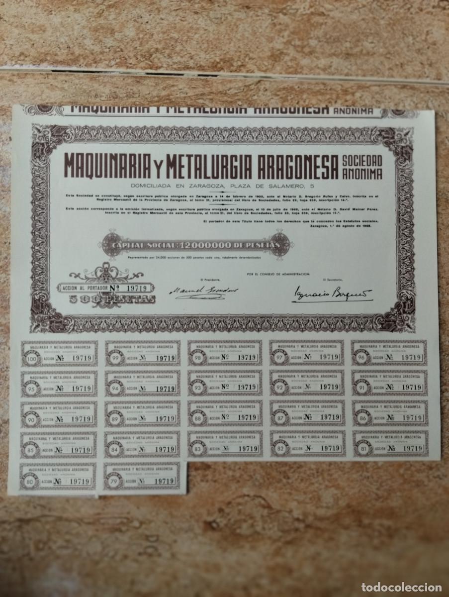 Coleccionismo acciones espa&ntilde;olas: ACCION MAQUINARIA Y METALURGIA ARAGONESA &ndash; ZARAGOZA, 1968