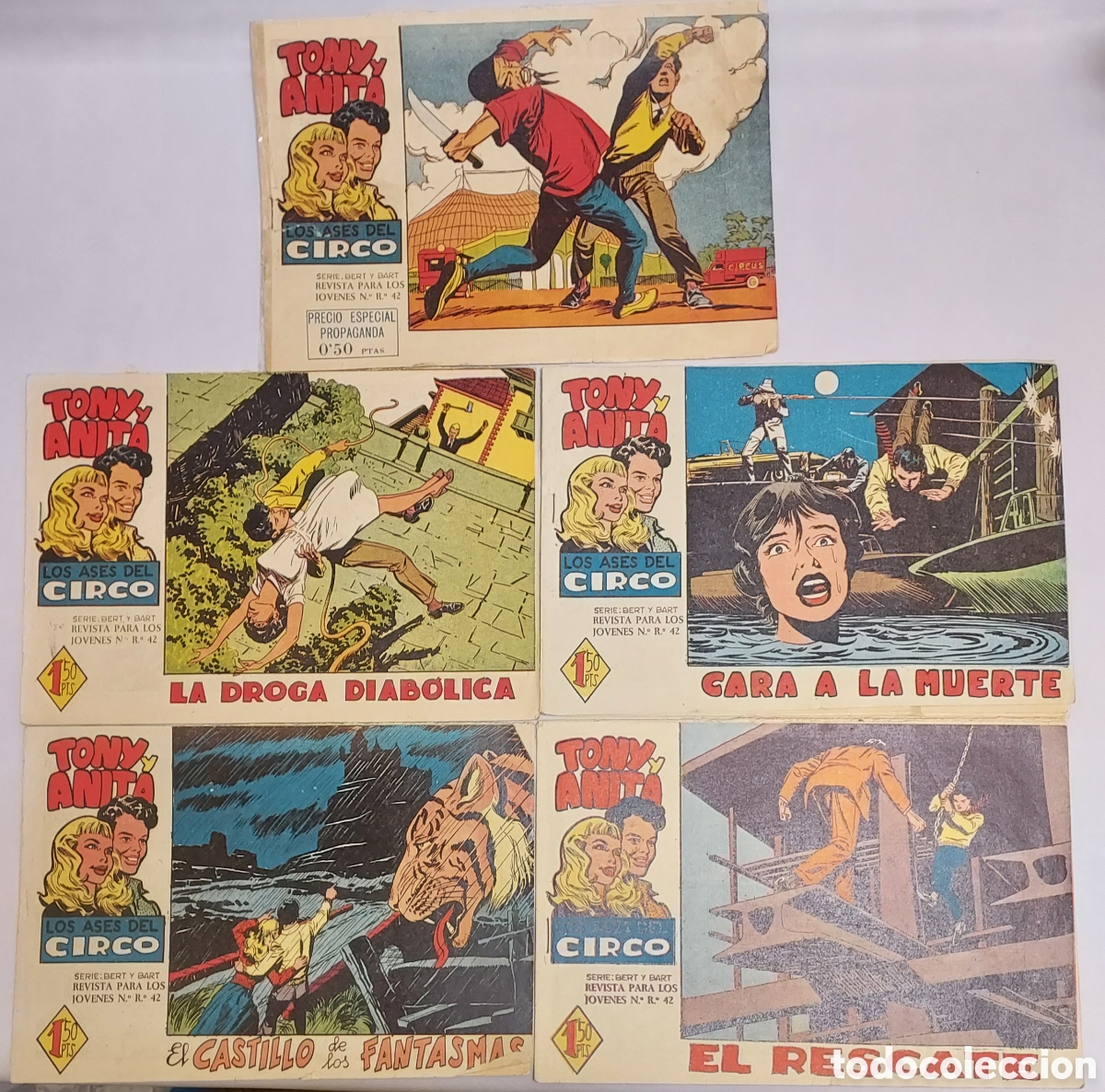 Coleccionismo acciones espa&ntilde;olas: Tony y anita N&deg; 1-2-3-4 y 8 Los ases del circo Editorial Maga a&ntilde;o 1960