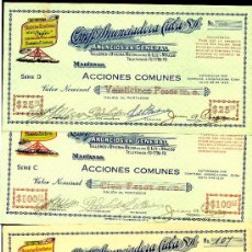 Collectionnisme Actions Internationales: 3 ACCIONES COMPAÑIA ANUNCIADORA CUBA S.A. 25 - 50 - Y 100 PESOS, 1928. Lote 20776827