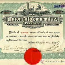 Collezionismo Azioni Internazionali: ACCION UNION OIL COMPANY PETROLEO VALOR 100 ACCIONES CUBA 1917 ,ORIGINAL, J40