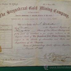 Coleccionismo Acciones Extranjeras: ACCION - THE STEYNSKRAAL GOLD MINING COMPANY - GIVEN AT JOHANNESBURG, SOUTH AFRICAN REPUBLIC - 1896