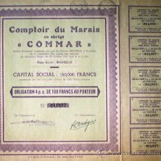 Coleccionismo Acciones Extranjeras: 1944.-OBLIGATION DE 100 FR. AL 4 % DE COMPTOIR DU MARAIS ABREVIADO “COMMAR”, S.A. . Lote 37607967