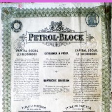 Coleccionismo Acciones Extranjeras: 1922.-TITULO DE 10 ACTIUNI DE 5.000 LEI (500 LEI C/ UNA) DE SOCIETATE ANONIMA ROMANA “PETROL– BLOCK. Lote 247970030