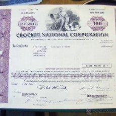 Coleccionismo Acciones Extranjeras: CROCKER NATIONAL CORPORATION NOMINATIVA EN A4 PRECIOSO GRABADO BANK OF AMERICA EN SAN FRANCISCO