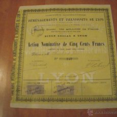 Coleccionismo Acciones Extranjeras: ACCIÓN COMPAGNIE INTERNATIONALE DE DÉMÉNAGEMENTS ET TRANSPORTS DE LYON