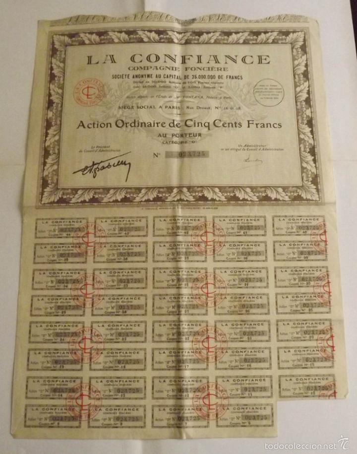 1932, ACCIÓN LA CONFIANCE, COMPAGNIE FONCIÈRE (Coleccionismo - Acciones Internacionales)