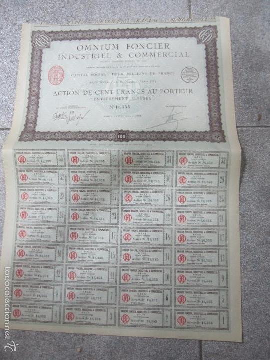 ACCION. OMNIUM FONCIER INDUSTRIEL & COMMERCIAL. PARIS. 1923 (Coleccionismo - Acciones Internacionales)