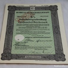 Colecionismo Ações Internacionais: ACCIÓN DE 500 REICHSMARK DE RUHRGAS,ESSEN,DICIEMBRE 1939. Lote 113451295