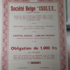 Coleccionismo Acciones Extranjeras: SOCIETE BELGE ISOLEX AÑO 1944. Lote 178381770