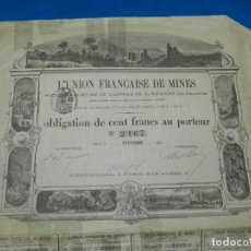 Coleccionismo Acciones Extranjeras: (M2) ACCIÓN L'UNION FRANÇAISE DE MINES, PARIS 19 FEVRIER 1881, 3.000.000 FRANCS