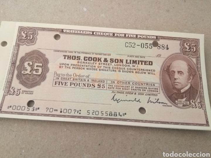 Coleccionismo Acciones Extranjeras: Travellers cheque For Five Pounds Thos.Cook - Foto 3 - 294381603