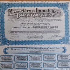 Coleccionismo Acciones Extranjeras: FINANCIERE ET IMMOBILIERE BELGO - CONGOLAISE (1929). Lote 309348818