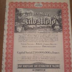 Coleccionismo Acciones Extranjeras: SOCIEDAD DE LAS MINAS DE ORO DE KILO-MOTO (CONGO BELGA) 1944. Lote 312784128