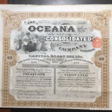 Coleccionismo Acciones Extranjeras: THE OCEANA CONSOLIDATED , LONDON 1929 , 25 ACCIONES , MINAS. Lote 321115498