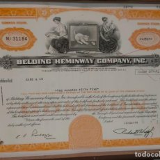 Coleccionismo Acciones Extranjeras: BELDING HEMINWAY COMPANY INC.. NEW YORK & JERSEY..USA.. CERTIFICADO DE 255 ACCIONES. Lote 339086518