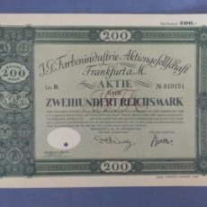Collectionnisme Actions Internationales: ALEMANIA 1925 - ACCION I.G. FARBENINDUSTRIE AG 200 REICHSMARK (NR 810151). Lote 341829593