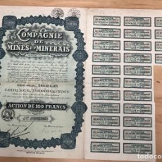 Collezionismo Azioni Internazionali: ACCION COMPAGNIE DE MINES ET MINERAIS. BRUXELLES 1928