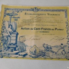 Collezionismo Azioni Internazionali: ACCIÓN ETABLISSEMENTS VERMINCK MARSEILLE AÑO 1917