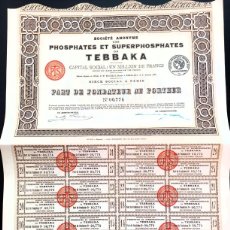Coleccionismo Acciones Extranjeras: ACCIÓN PHOSPHATES ET SUPERPHOSPHATES DE TEBBAKA. BURDEOS/BORDEAUX 1924