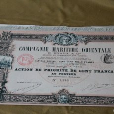 Coleccionismo Acciones Extranjeras: ACCIÓNES DE 100 FRANCOS DE LA COMPAGNIE MARITIME ORIENTALE. NUMERADA, 1914.