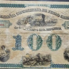 Collezionismo Azioni Internazionali: NEW YORK 100 PESOS ACCION DE FERROCARIL CUBANA CUBA 1866 ESPAÑA SANCTI SPIRITU CAIBARIEN