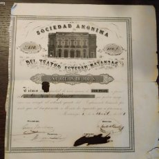 Coleccionismo Acciones Extranjeras: 1861 ACCION DE 100 $ TEATRO ESTEBAN S.A. MATANZAS CUBA SAUTO. CESION AL COLEGIO DE NIÑAS POBRES