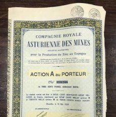 Collezionismo Azioni Internazionali: ACTION COMPAGNIE ROYALE ASTURIENNE DES MINES POUR LA PRODUCTION DU ZINC EN ESPAGME. BRUXELLES, 1928
