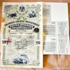 Coleccionismo Acciones Extranjeras: ACCIÓN POR 500 DÓLARES DE LOS ESTADOS UNIDOS MEXICANOS EN 1898. MIDE 38 X 24 CM.