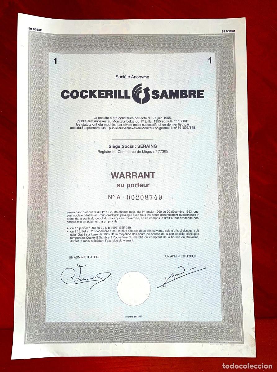 Coleccionismo Acciones Extranjeras: Cockerill Sambre, warrant, Seraing ,B&eacute;lgica