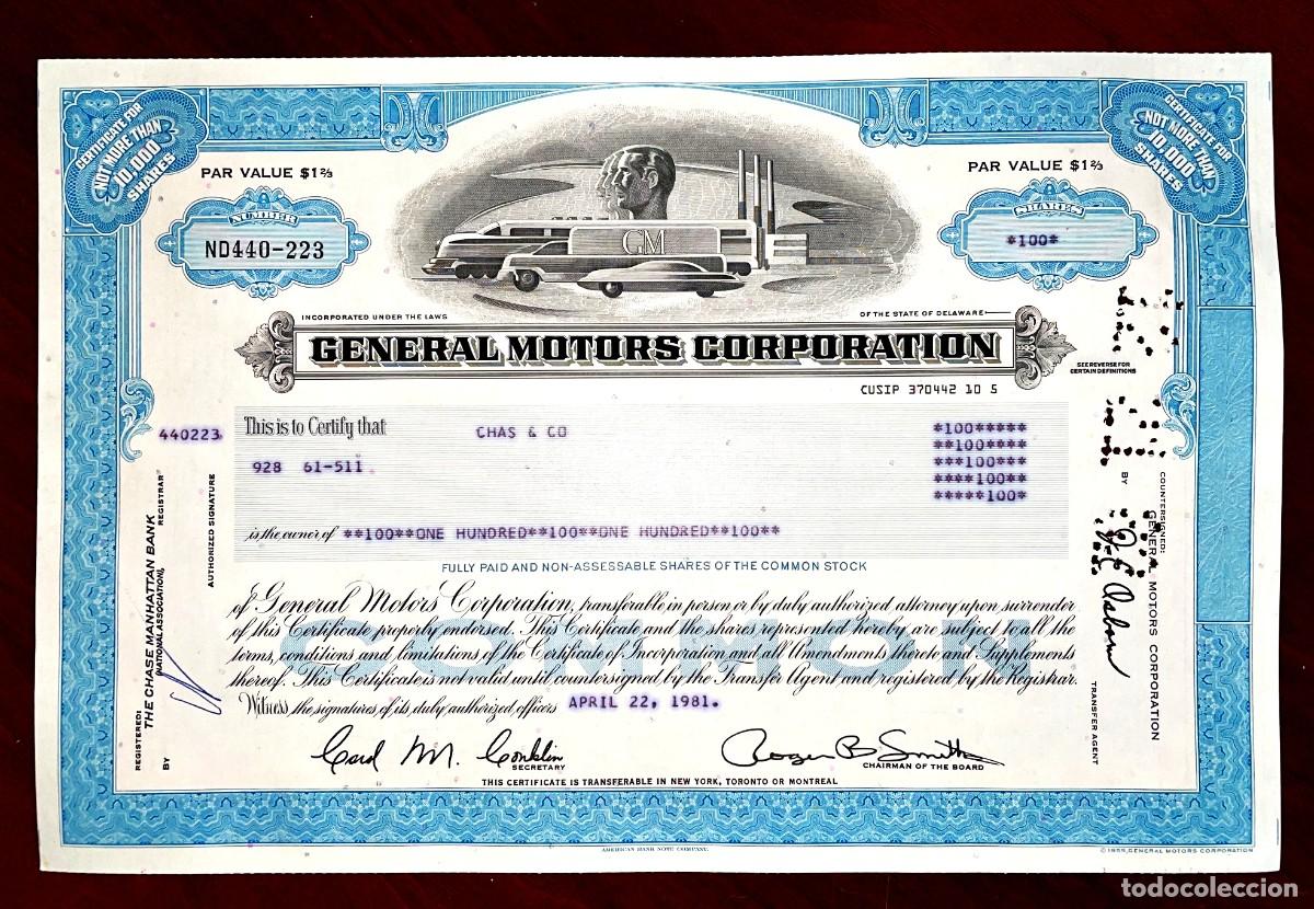 Coleccionismo Acciones Extranjeras: General Motors Corporation ,Delaware (US). 1981-82 acci&oacute;n