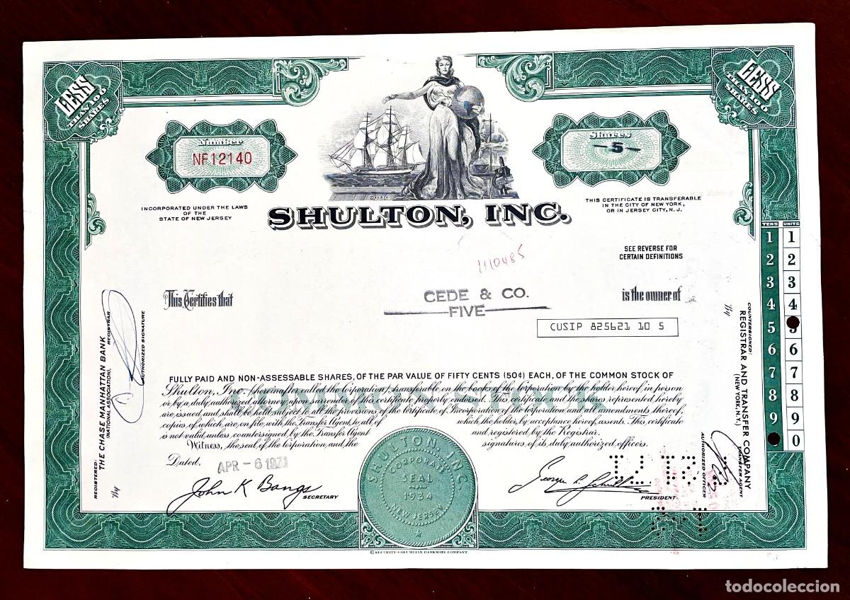 Coleccionismo Acciones Extranjeras: Shulton Inc. N.J.USA 1971 acci&oacute;n fabricante de &rdquo;Old Spice&rdquo;