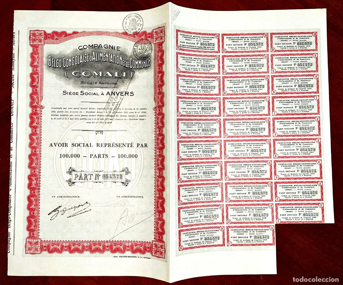 Coleccionismo Acciones Extranjeras: Compagnie Belgo-Congolaise d&acute;Alimentation et de Commerce (COMALI) ,acci&oacute;n 1927