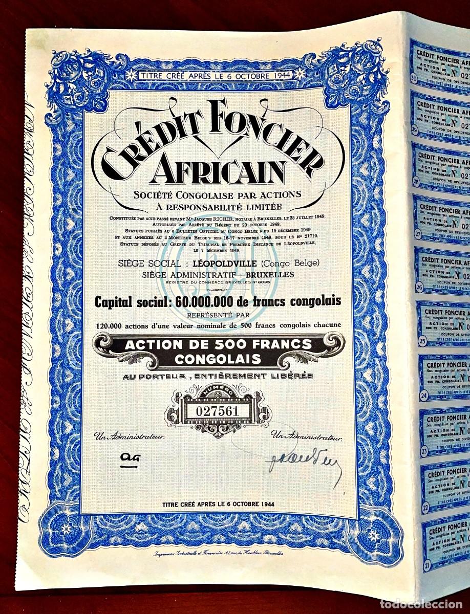 Coleccionismo Acciones Extranjeras: &rdquo;Cr&eacute;dit Foncier Africain&rdquo;, Leopoldville, Congo Belga 1949 acci&oacute;n
