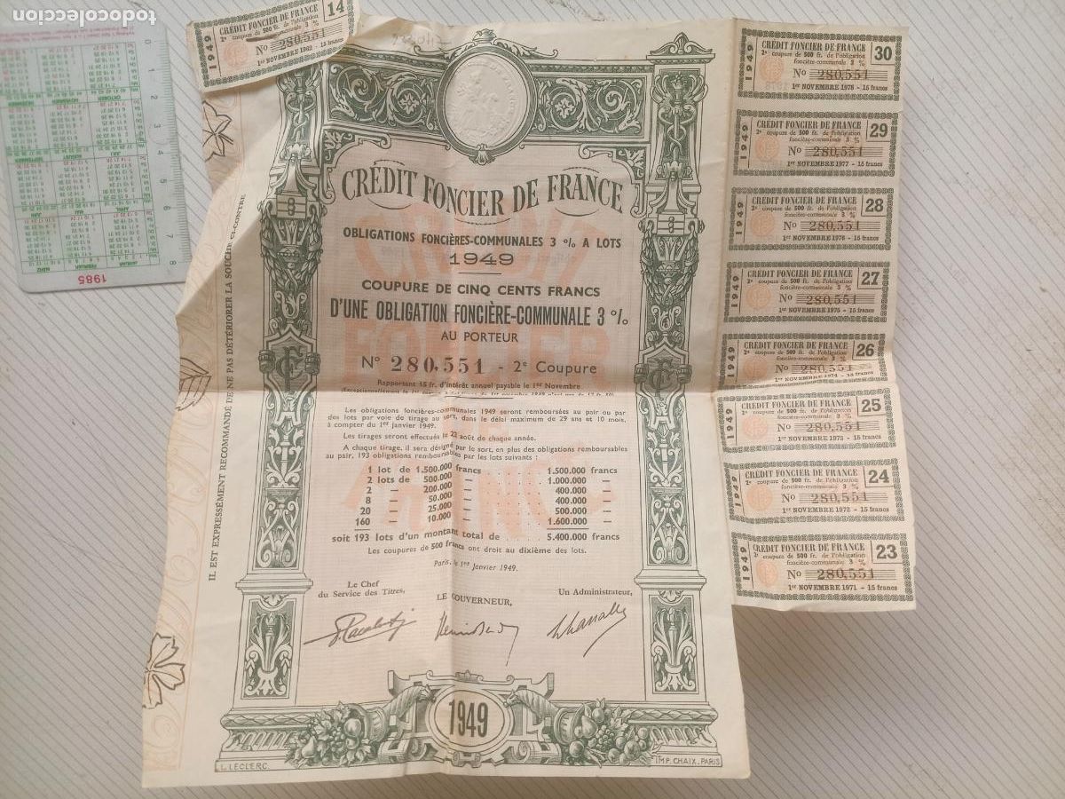 Coleccionismo Acciones Extranjeras: Francia. Acci&oacute;n 1949 con cupones. Credit Foncier de France