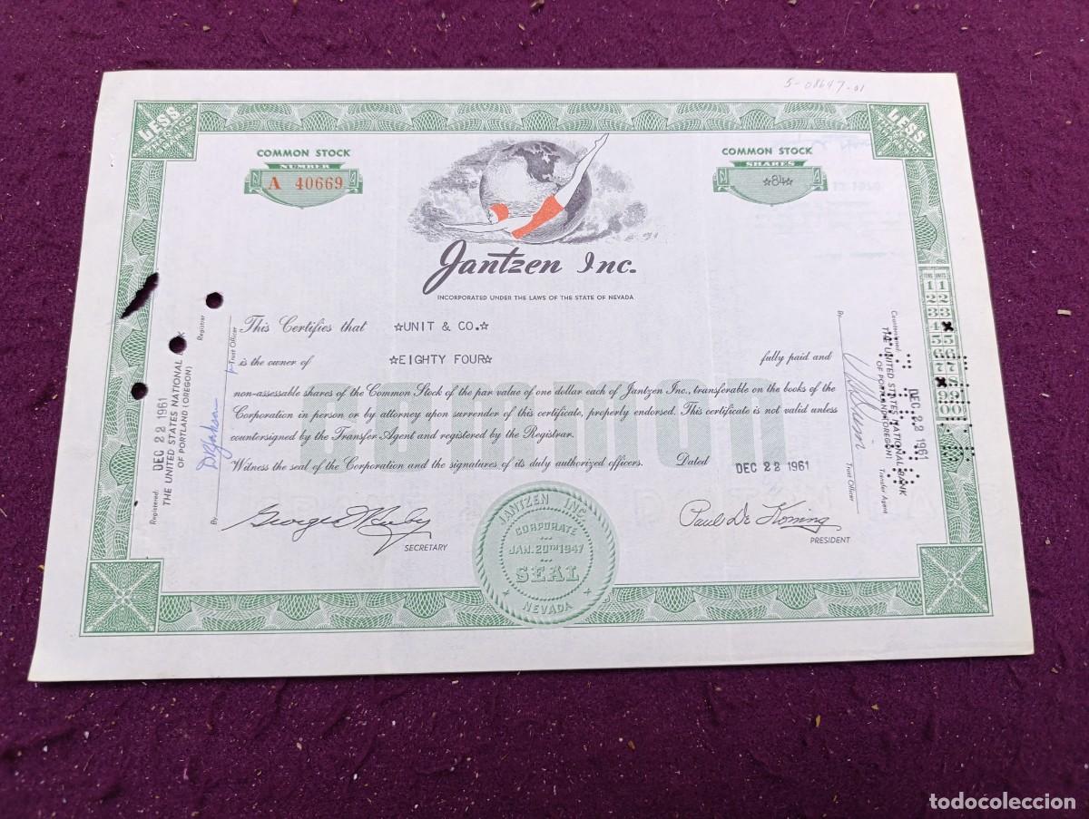 Colecionismo A&ccedil;&otilde;es Internacionais: 1961, Antigua Acci&oacute;n, Jantzen Inc.